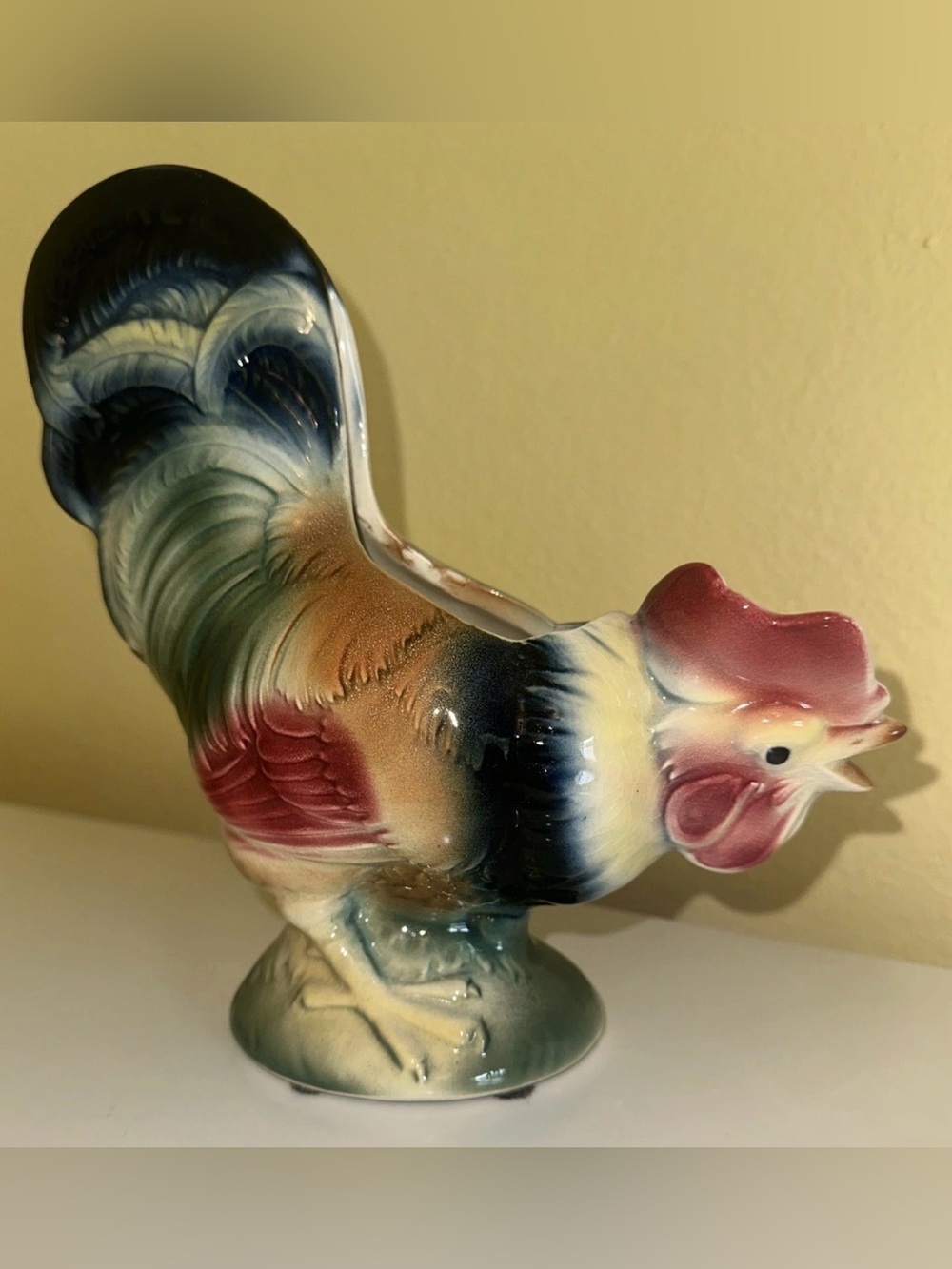 Vintage Royal Copley Rooster Planter Chicken Pottery Farmhouse Country Primative